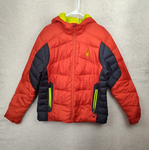 Spyder Men Jacket Medium Red Colorblock Poly Blend Full Zip Hooded Puffer Fit - 第 1/21 張圖片