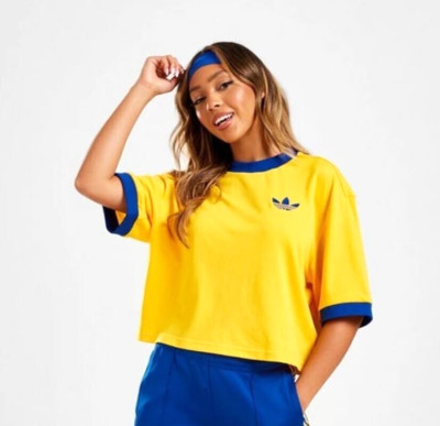 NEW WOMENS ADIDAS ORIGINALS TREFOIL OVERSIZED CROP  TEE SHIRT  ~ LARGE  #IB2060