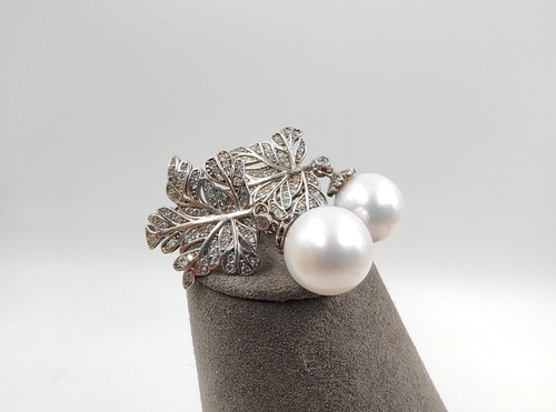 Genuine Huge 12.5mm White Pearl Earrings Moissanite Hallmark 925 Sterling Silver - Picture 7 of 21