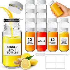 Small Glass Bottles With Lids 60mL Ginger Shot Juices Airtight 12/24 Pack