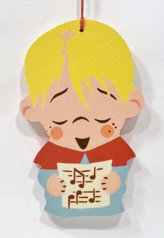 Erzgebirge Germany Choir Boy Singing Song Wooden Wood Fretwork Vintage Ornament