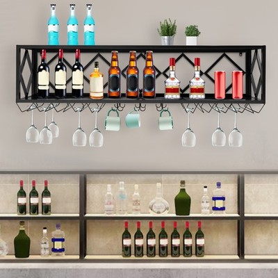 Wall-Mounted Inverted Wine Glass Rack Bar Unit Floating Shelves Bottle Holder~
