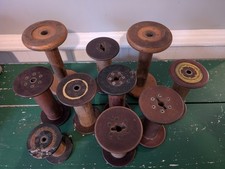 Vintage Wooden Textile Mill Thread Spools Antique Bobbin Reel Lot of 10 4-8.5 in