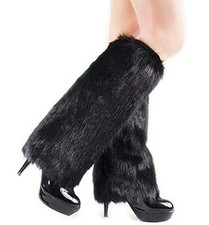 ELLITE Womens Faux Fur Warm Fuzzy White Black Coffee Rainbow Leg Black-1