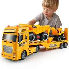Construction Truck Toy Semi-Trailer 25.6" with Dump Truck for Ages 3+