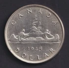 Canada 1945 $1 One Silver Dollar King George VI 5/5 .800 Silver