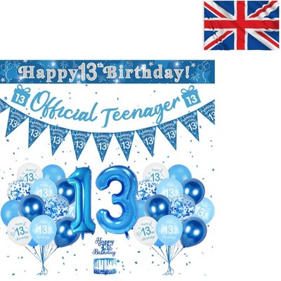 Stilvolles blaues Deko-Set zum 13. Geburtstag - schneller Aufbau mit Luftballons & Banner