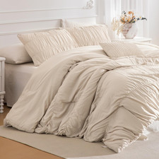 Oversized King Bed Comforter Set- Wheat Ruched Boho 128 X 120 Comforter Set for