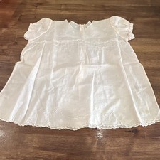 Vintage Hand Embroidered Cream Cotton Baby Infant Dress