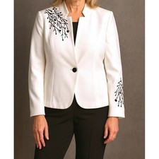 NWOT Kasper ASL Women's Ivory Cream Beaded Embroidered Collarless Blazer Sz 10