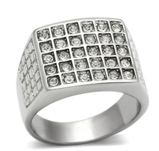 Men's Stainless Steel Ring 24 x 16mm Top Grade Clear Crystal Size 8, 9,  10