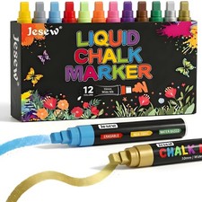 Chalk Markers for Blackboard Erasable, 12 Colors Liquid Chalk Pens with Gold ...