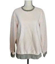 Vintage Lands End Mens S Womens S/M Cotton Preppy Sweatshirt Pink Stripe