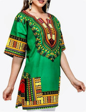 Slim Fit Green Kids Traditional Angelina Unisex African Dashiki top in Size 6