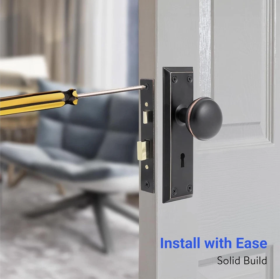 Mortise 锁套装 - 完整复古门把手替换套件 2 Facia 2 键 — 第 3/4 张图片