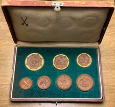 1921 Saxony Meissen Porcelain German Notgeld 7-Coin Set, Cracked 20 Pfennig