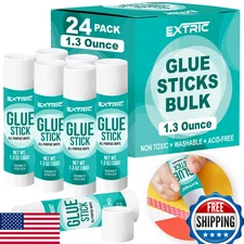 White Washable Glue Sticks Bulk, 24 Count, 1.3 oz Each, Kids Classroom Crafts