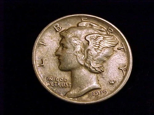 1919-P  Mercury Dime, Extra Fine Grade.