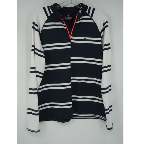 G/FORE Womens XL Navy White Striped Quarter Zip Long Sleeve Golf Top Pullover
