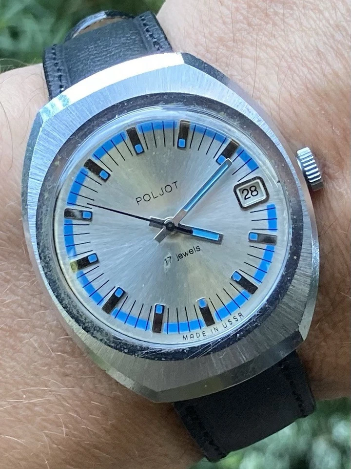 POLJOT Barrel Blue Ring 36,5mm | 2614.2H Serviced | Soviet Watch | Vintage 80's - Bild 1 von 4