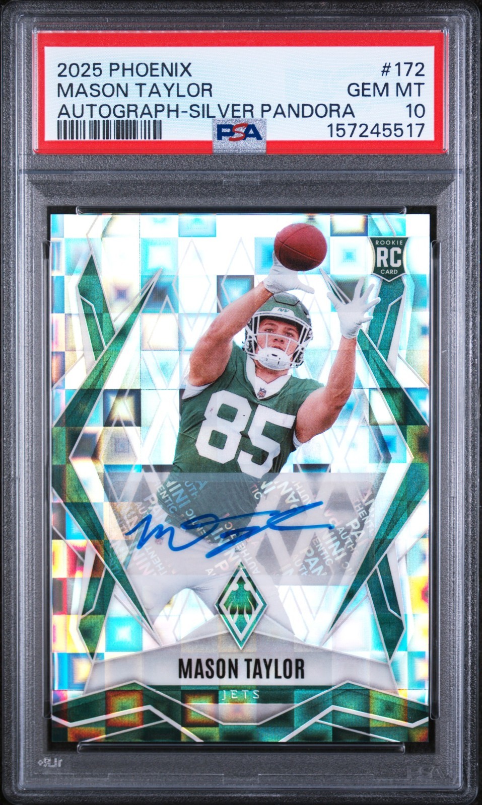 PSA 10 MASON TAYLOR AUTO SILVER PANDORA ROOKIE CARD JETS RC 2025 PANINI PHOENIX