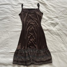 Japanese Brand Brown Satin Cami Dress Lace Paisley Ruffle Hem Size S