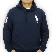 New Polo Ralph Lauren Big Pony LIGHT FLEECE HOODIE. Navy-White. Size Large