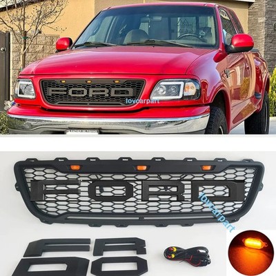 For Ford F150 grill 1999-2003 Raptor Style Bumper Upgrade Grille w/Letter+LED