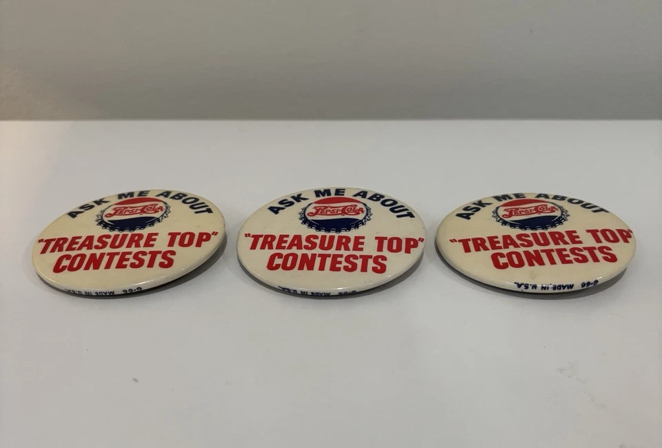 Lot Os 3 Vintage 1940s Pepsi-Cola Treasure Top Contest Button 2.5" Made In USA - Image 2 of 4