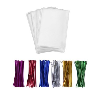 200 Cake Pop Small Treat Bags with Twist Ties 6 Mix Colors - 1.4mils Thicknes...