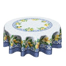 Yellow and Blue Lemon Round Tablecloth Blue and White Table Cloth 60 Inch Sum