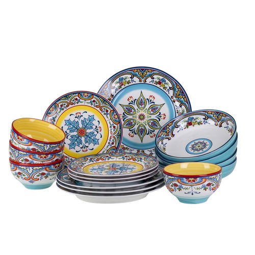 Zanzibar Double Bowl 16-Piece Dinnerware Set Fine Kitchenware Floral Multicolo