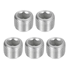 5Pcs Socket Pipe Plugs, NPT 1/8"Stainless Steel Hex Thread Pipe Caps, Silver