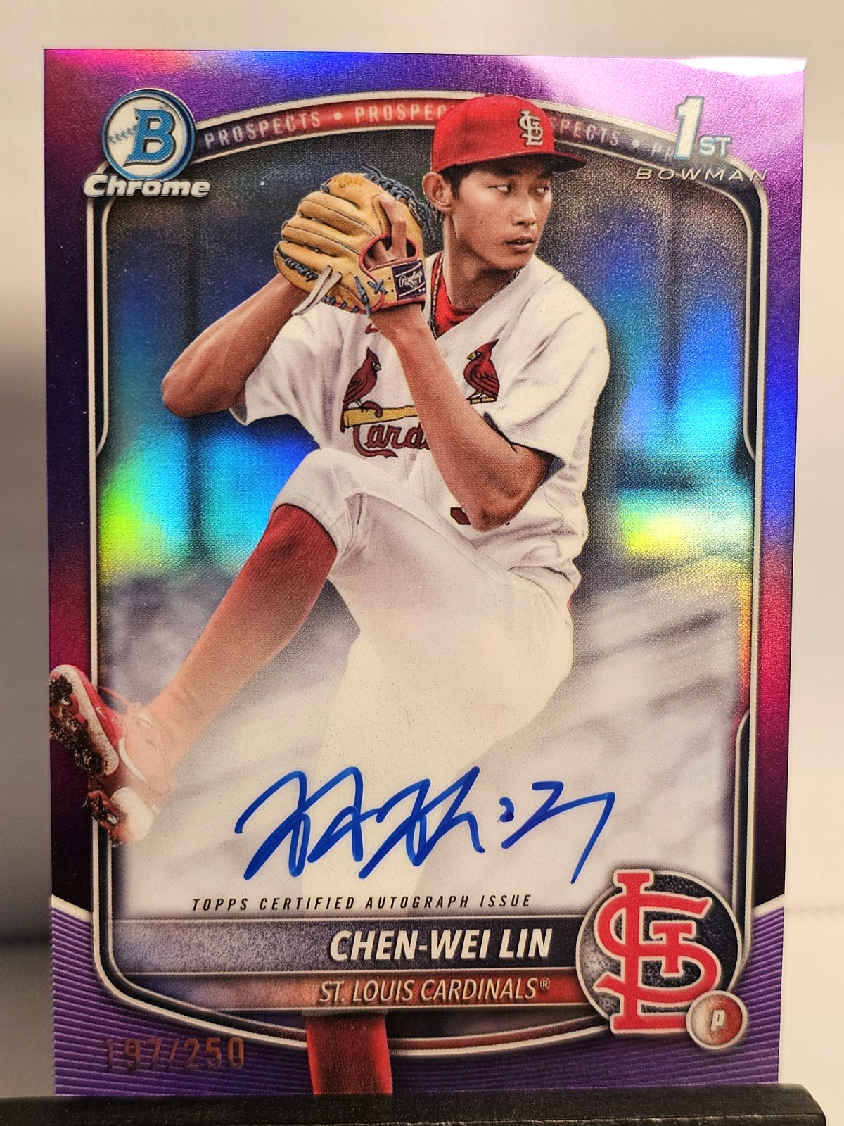 2025 1st Bowman Chrome CHEN-WEI LIN True Purple Refractor Auto /250 CARDINALS!!!
