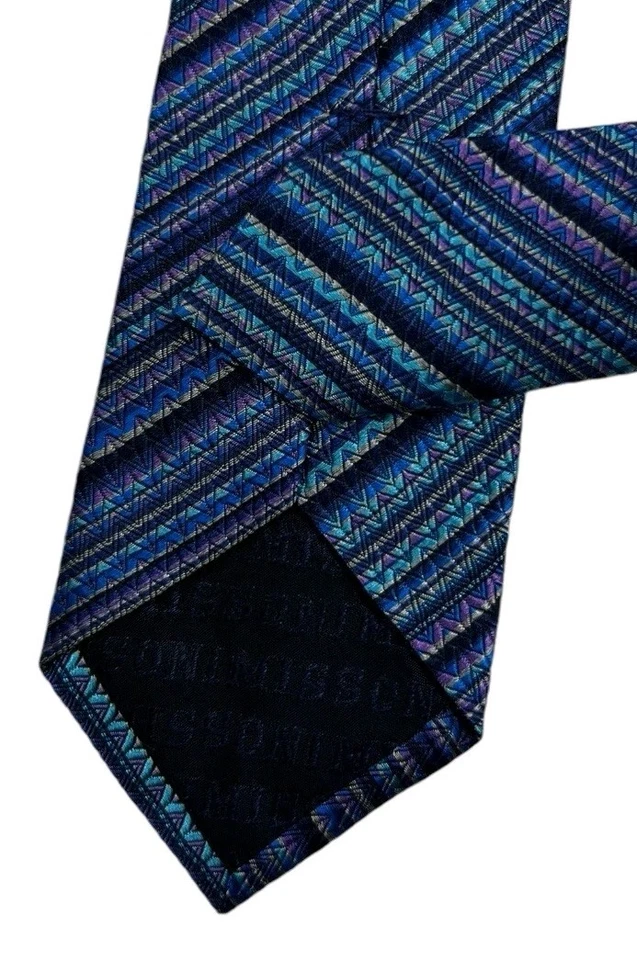 MISSONI Silk Tie ITALY XL Purple Blue Striped W:2.7" EUC - Image 4 of 4