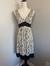Diane Von Furstenberg Ophelia Dress 100% Silk Yellow Black Ivory V-Neck Size 4