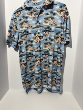 Chaps Everyday Performance Polo Shirt Men's Size L Blue Floral Moisture Wick