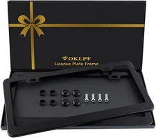 2 Pack Black License Plate Frame, Black Aluminum License Plate Cover, Matte Lice