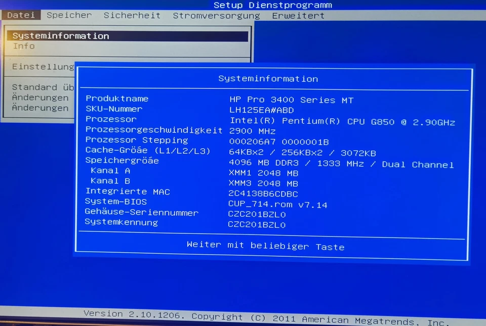 HP Pro 3400 - G850 - 2.90GHz