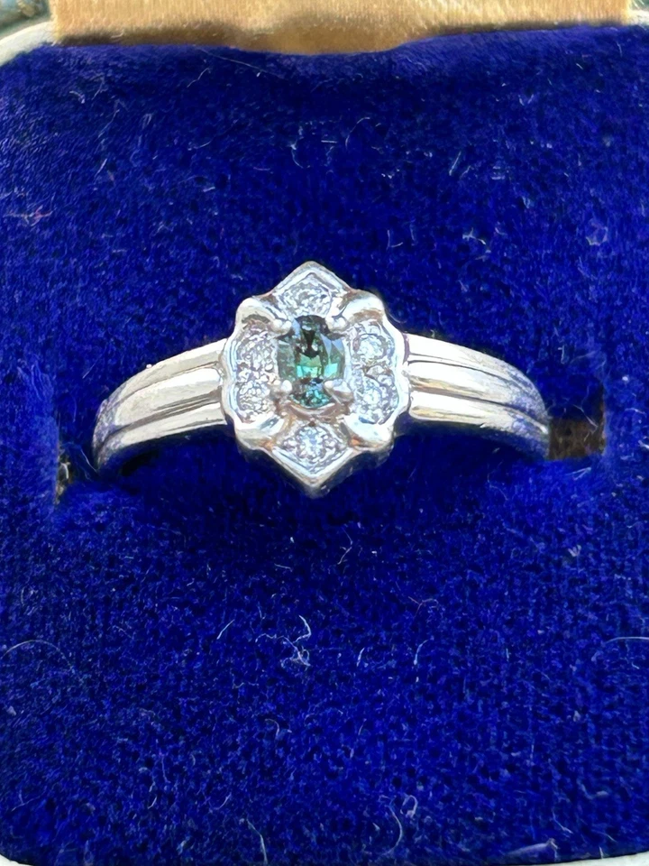 Alexandrite & Diamond 铂金戒指 尺寸 5.75 — 第 3/3 张图片