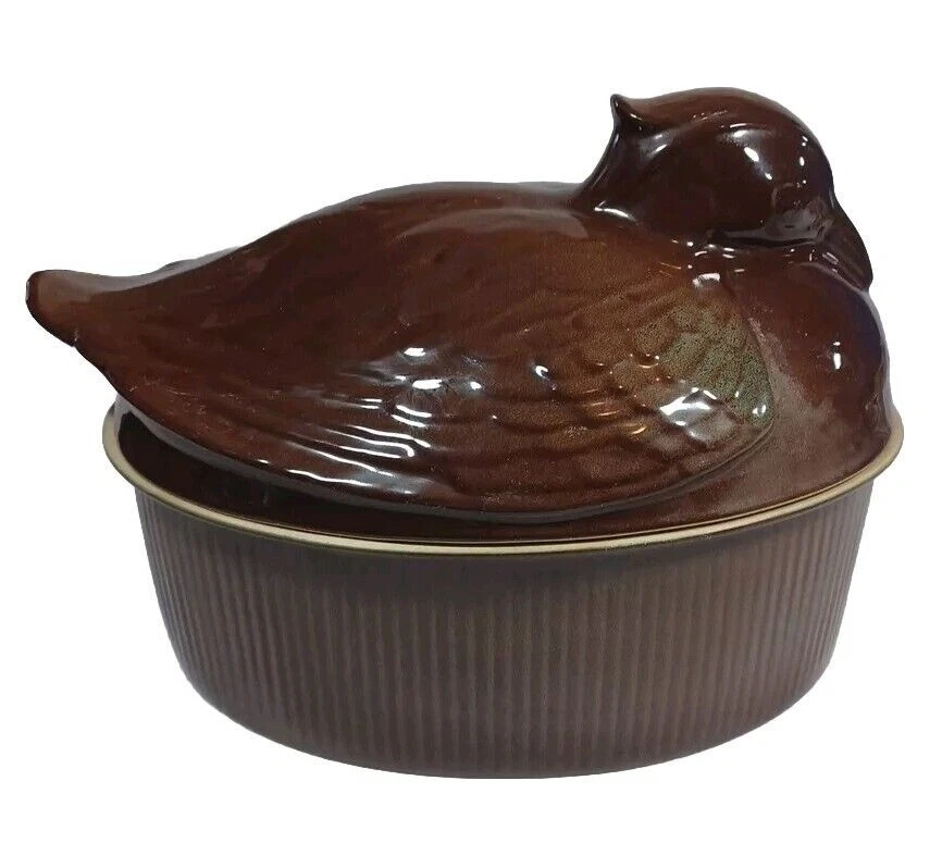 Vintage Purbeck Pottery Game Pie Dish Casserole Lidded Tureen Bird Pheasant