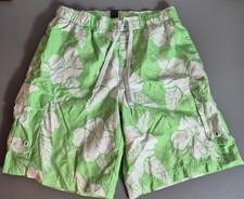Ocean Pacific OP Mens Swim Trunks Green White Hawaiian Print M 32 Waist 9.5"