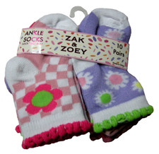 Baby Socks By Zak  Zoey, Ankle Socks, Size 0-12 Months, 10 Pairs, Prints, New