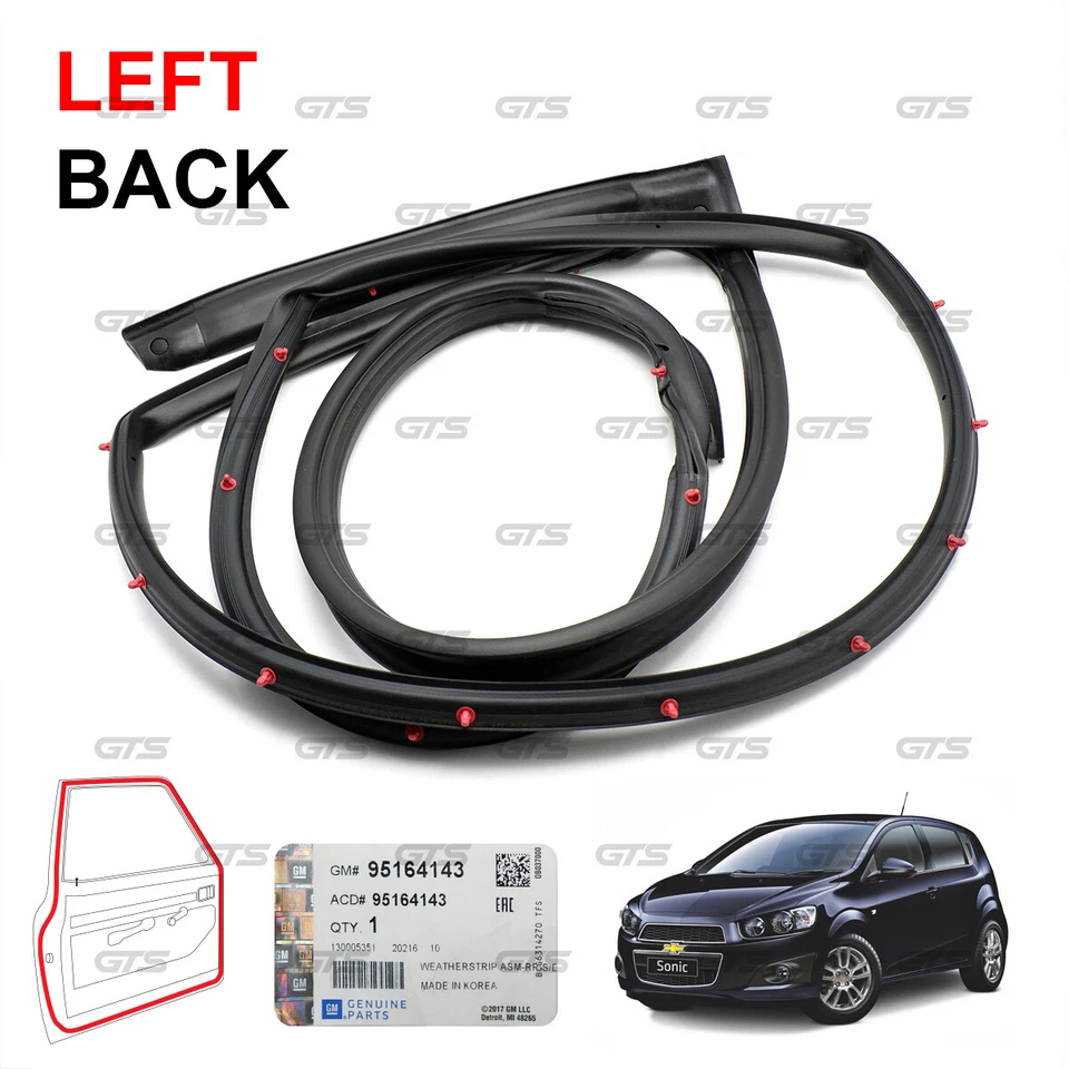 For Chevrolet Sonic Hatchback 2012 '18 Rear Lh Door Rubber Seal Weatherstrip Foto 4 de 4