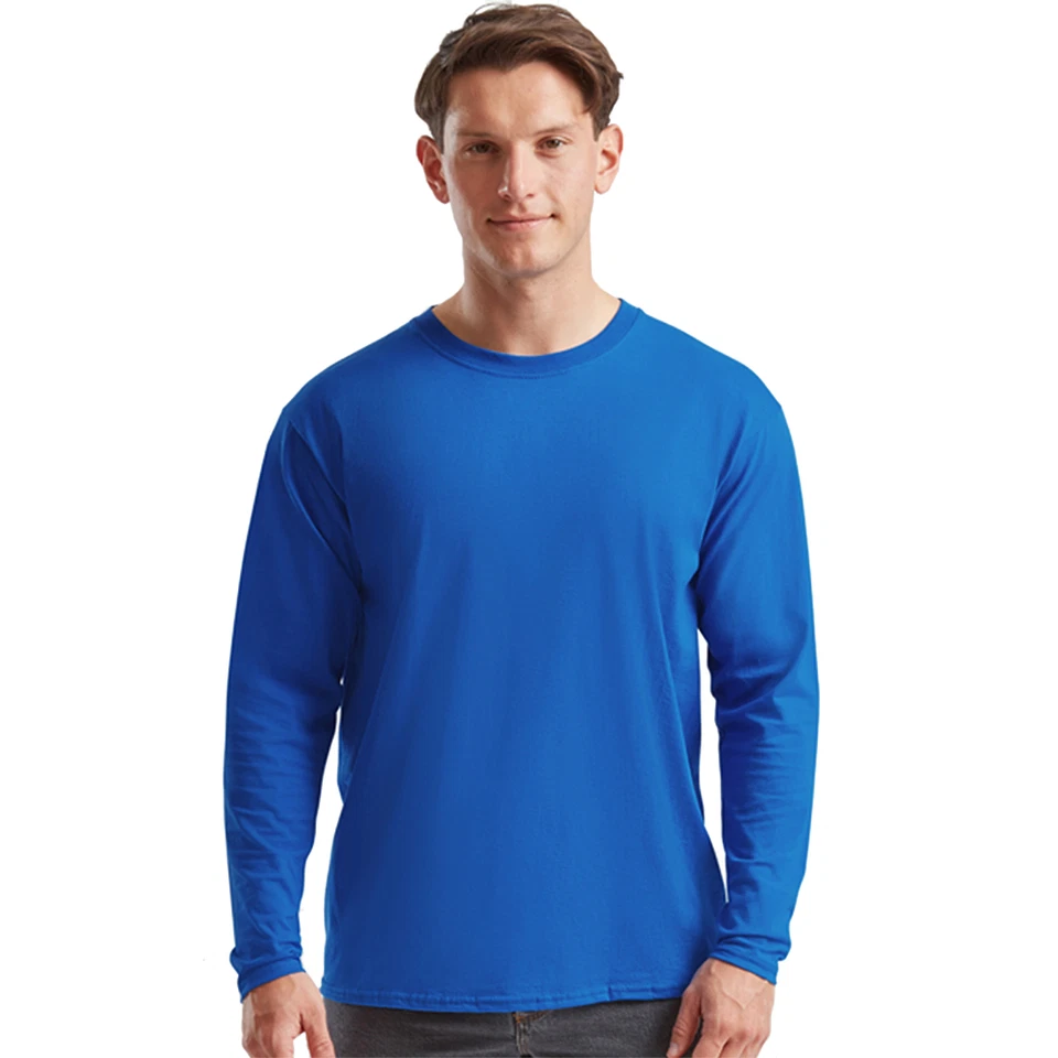 Fruit of the Loom Long Sleeve T Shirt 100% Cotton Plain Tee Mens T-Shirt Lot - Image 2 of 4