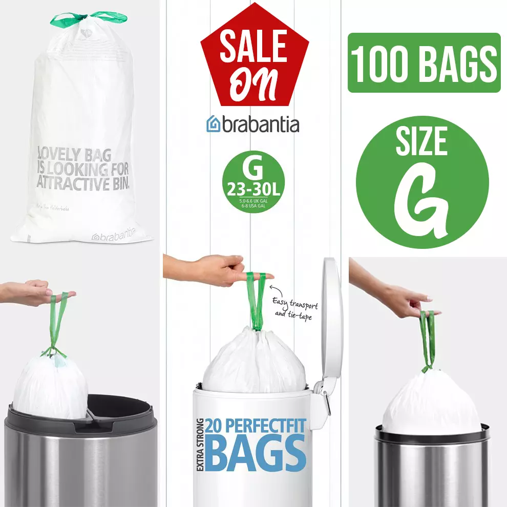 Brabantia 375668 Bin Liners, Size G, 23-30 L - 20, 40 Bags Extra Strong  Quality