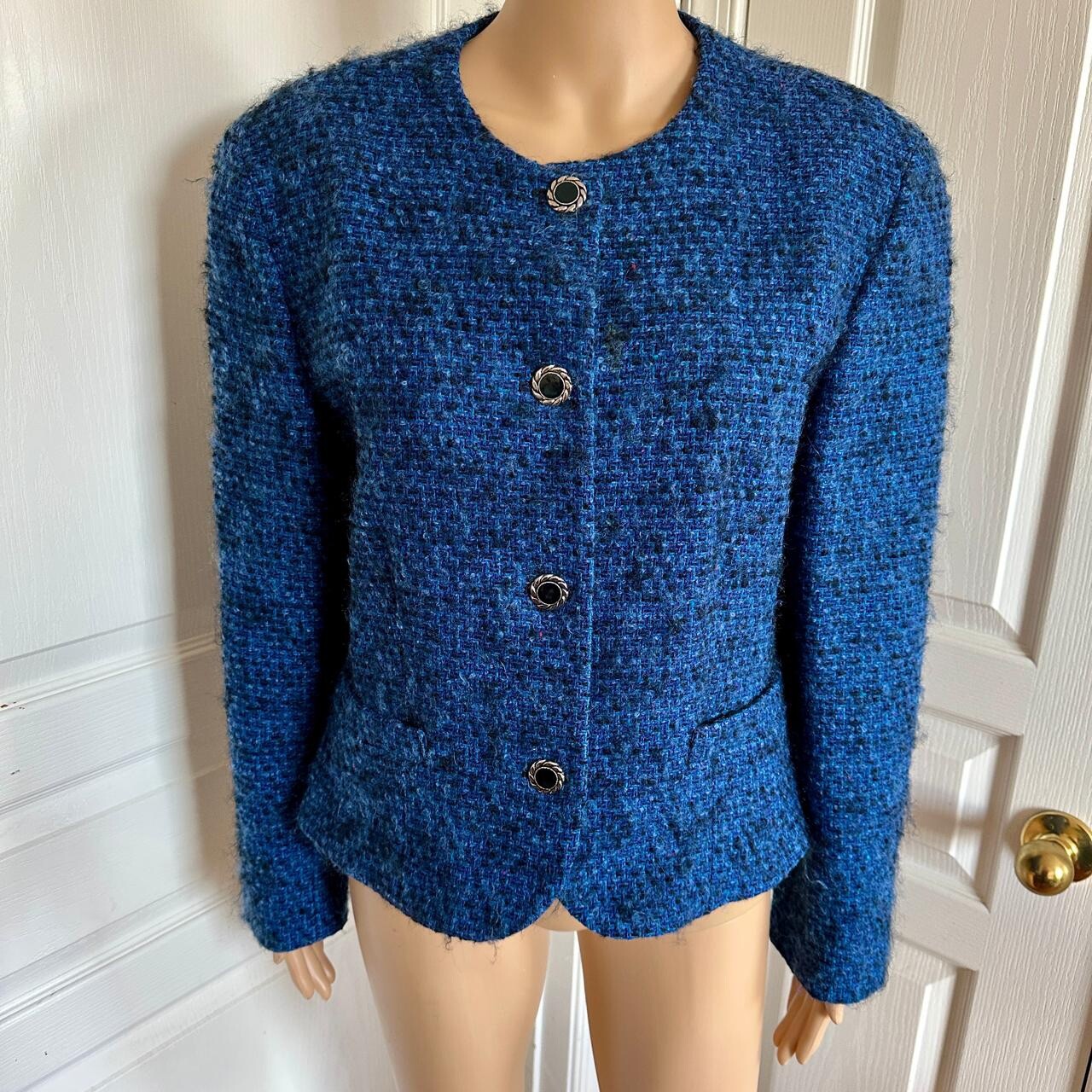 VTG 70s Blue Multi Pendleton Wool Blazer Silver-t… - image 1