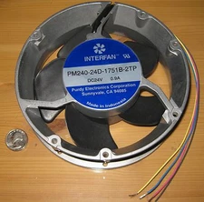 Large Round DC Fan - 24V - 172mm Dia. - Over 200 CFM - 3000 + RPM - Ball Bearing