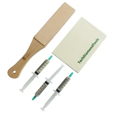 Knife Sharpening Kit of Leather Strop, Three 10% Diamond Pastes and a Wool Cloth