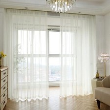 Window Sheer Curtains 84 Inches Long 2 Panels Sheer 52"W x 84"L  2 pcs Beige